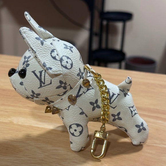 Upcycled Hand Made Classic LV Monogram x French Bulldog Keychain Bag Charm - Picture 1 of 4